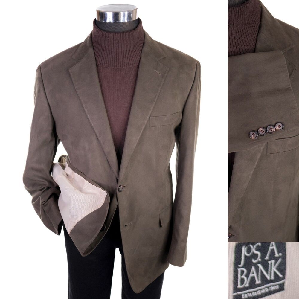 Jos A Bank Green Micropoly Suede Solid Men’s Size 42R Sport Coat Blazer Preppy